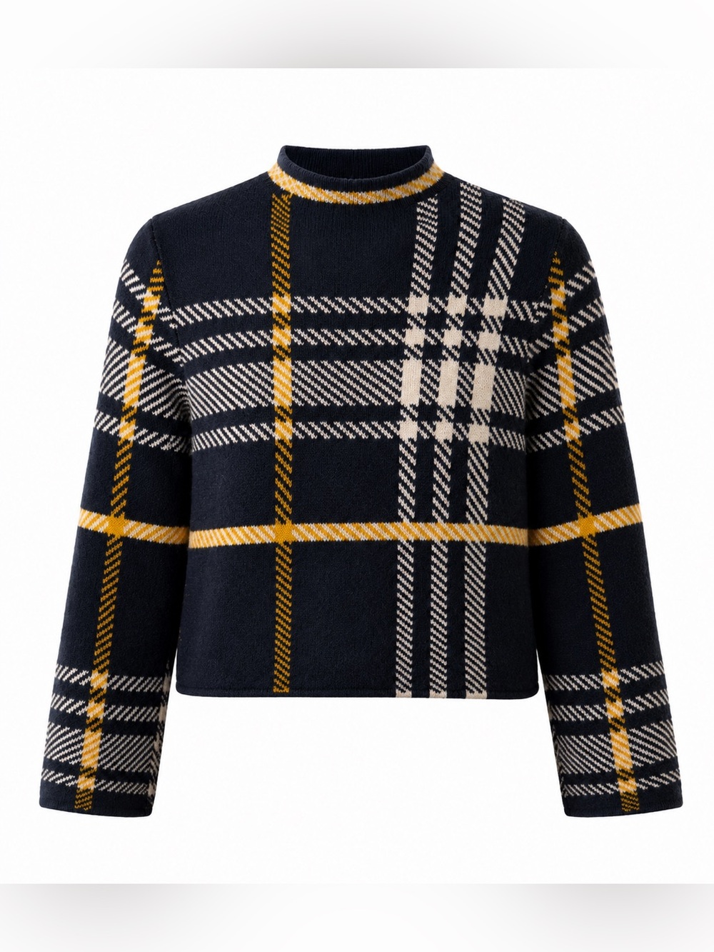 Ann Taylor navy plaid wool blend mock neck sweater, XXSP